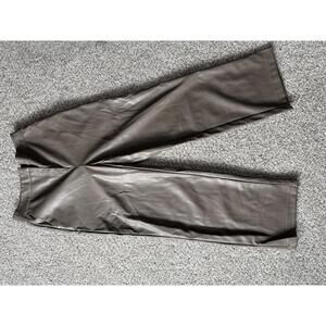 RD Style Womens Faux Leather Pants Large Brown/Taupe Wide Leg High Rise NWT